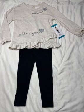 BCBGeneration Cream Ruffle Top & Black Leggings Set